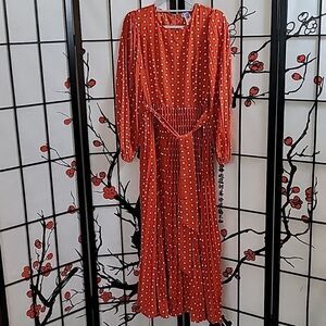 Eien Orange Polka Dot Full length Pleated Dress